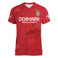 Custom Denmark Football Women V-Neck T-Shirt With Coat of Arm - Wonder Print Shop