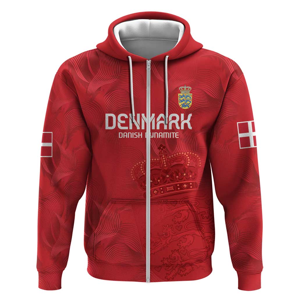 Custom Denmark Football Zip Hoodie With Coat of Arm - Wonder Print Shop