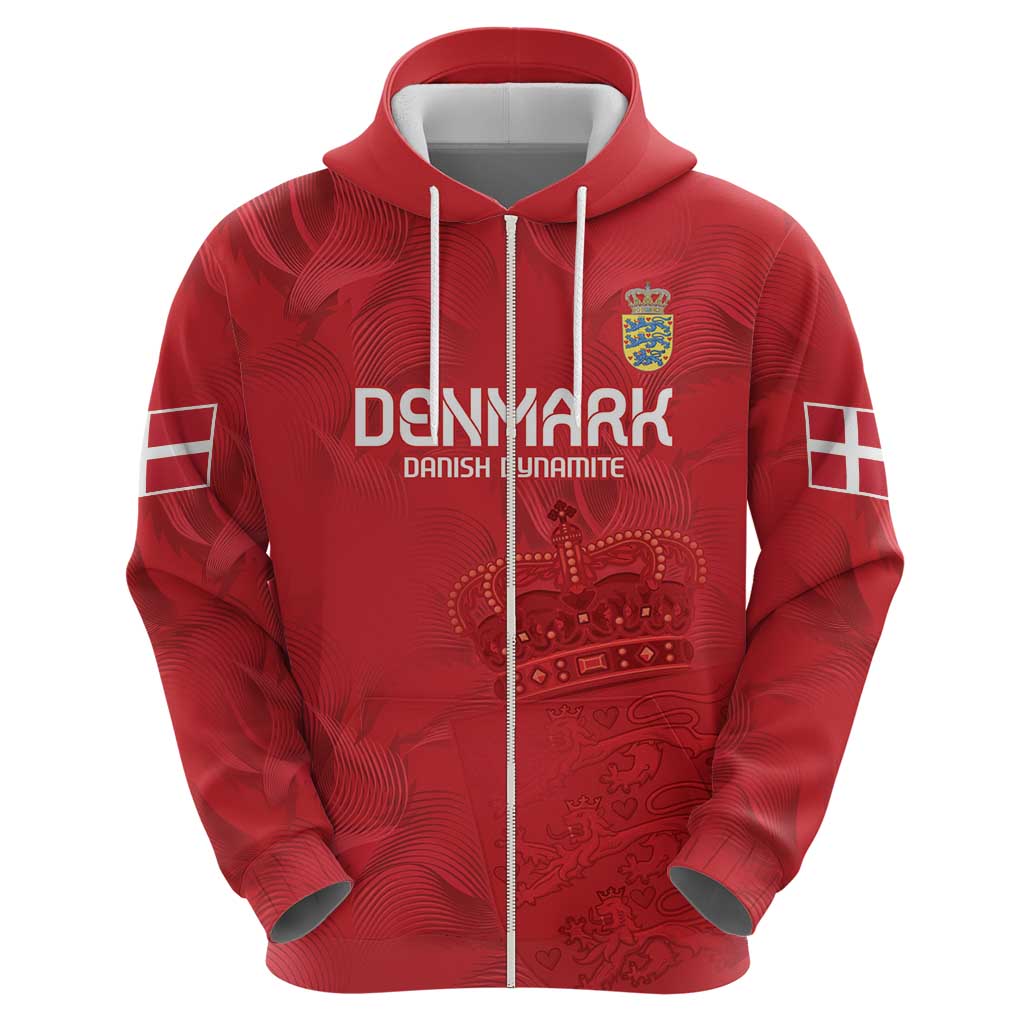 Custom Denmark Football Zip Hoodie With Coat of Arm - Wonder Print Shop