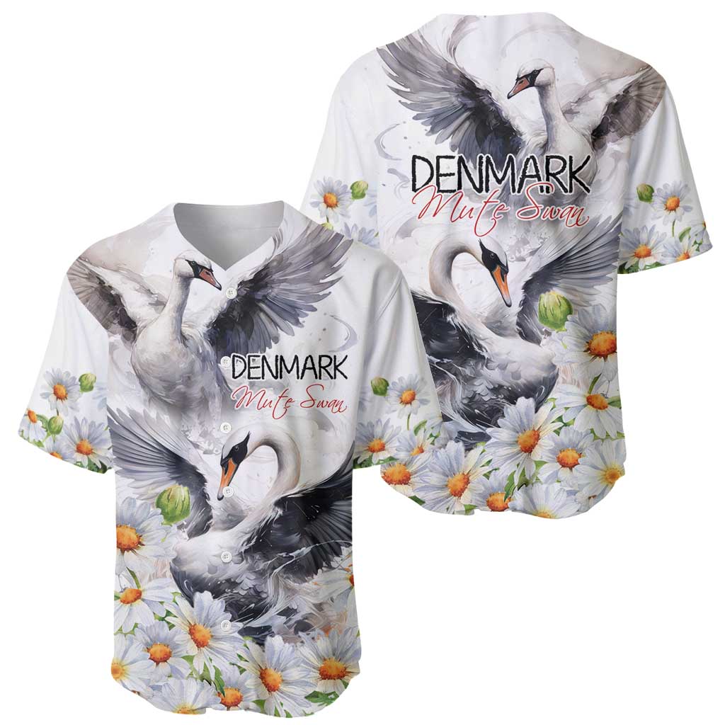Denmark Mute Swan Baseball Jersey With Chamomile Daisy Flowers LT9 - Wonder Print Shop