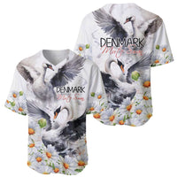 Denmark Mute Swan Baseball Jersey With Chamomile Daisy Flowers LT9 - Wonder Print Shop