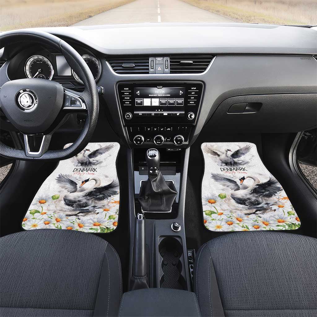 Denmark Mute Swan Car Mats With Chamomile Daisy Flowers LT9 - Wonder Print Shop