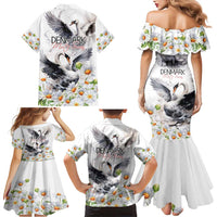Denmark Mute Swan Family Matching Mermaid Dress and Hawaiian Shirt With Chamomile Daisy Flowers LT9 - Wonder Print Shop
