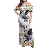 Denmark Mute Swan Family Matching Off Shoulder Maxi Dress and Hawaiian Shirt With Chamomile Daisy Flowers LT9 - Wonder Print Shop