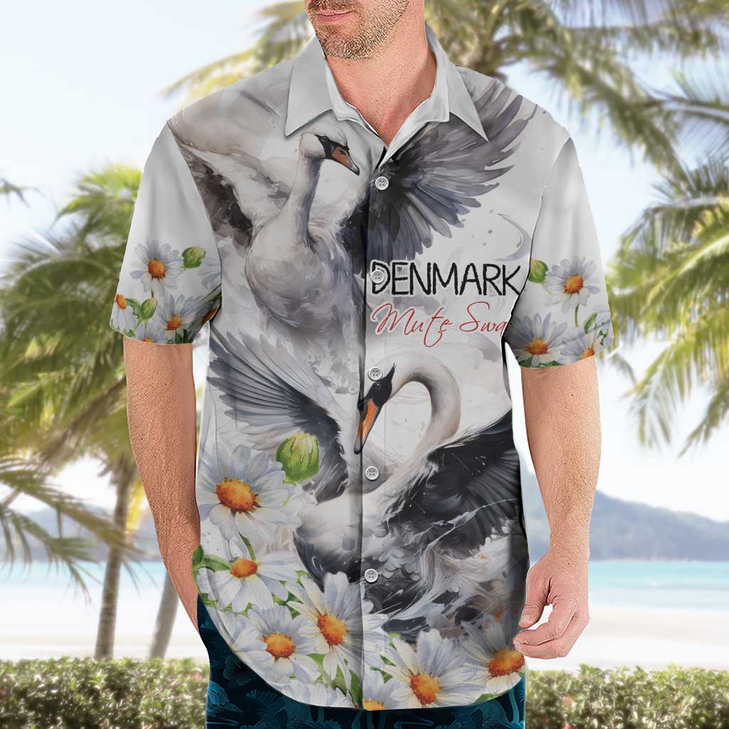 Denmark Mute Swan Hawaiian Shirt With Chamomile Daisy Flowers - Wonder Print Shop