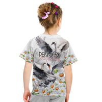 Denmark Mute Swan Kid T Shirt With Chamomile Daisy Flowers - Wonder Print Shop