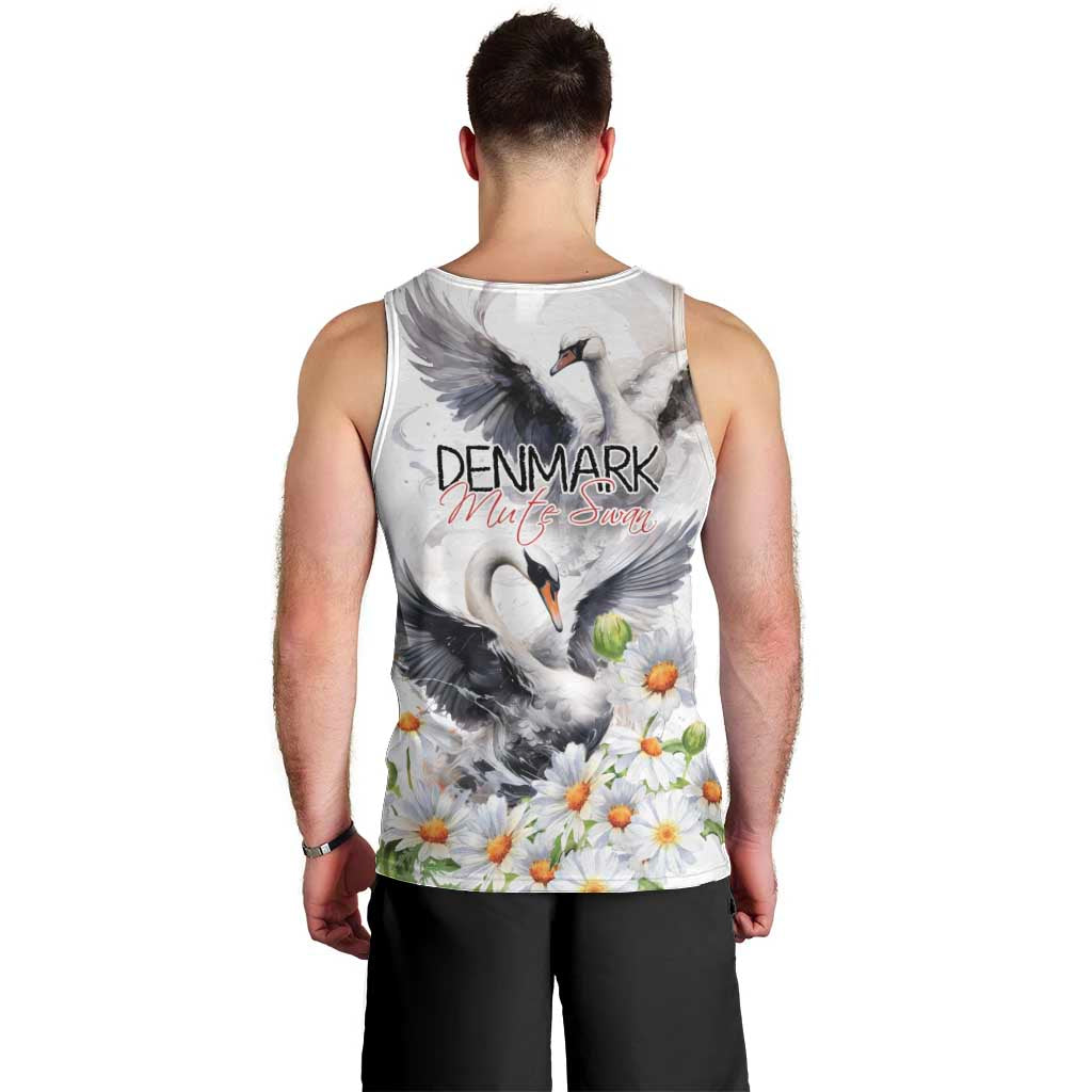 Denmark Mute Swan Men Tank Top With Chamomile Daisy Flowers - Wonder Print Shop