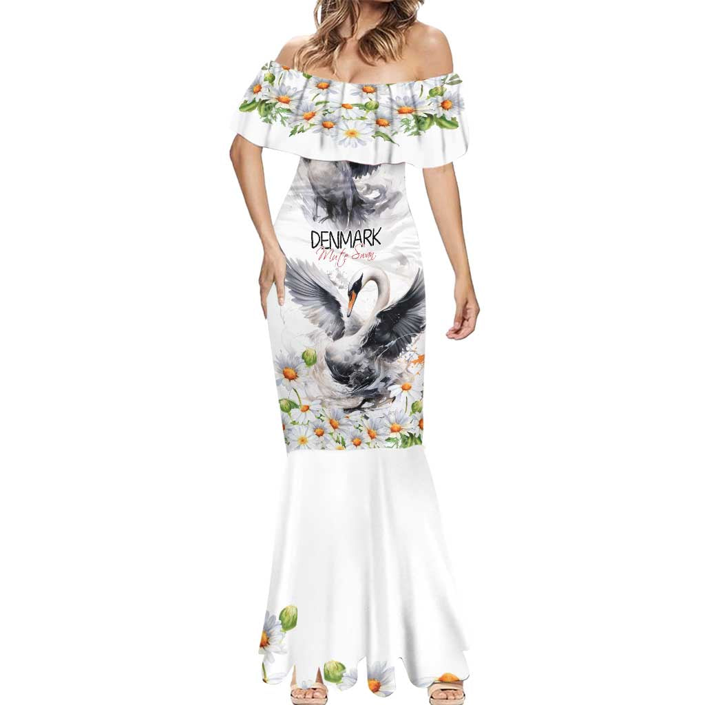 Denmark Mute Swan Mermaid Dress With Chamomile Daisy Flowers - Wonder Print Shop