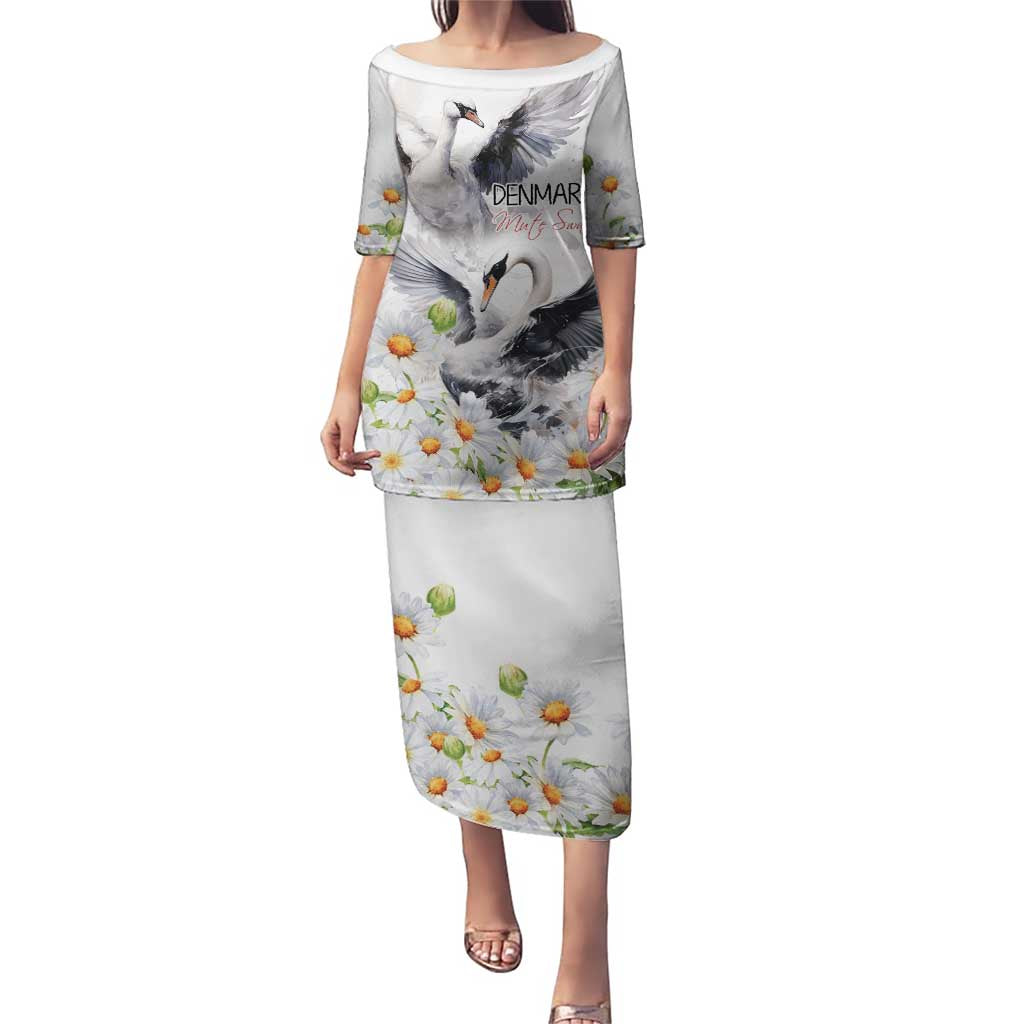 Denmark Mute Swan Puletasi With Chamomile Daisy Flowers - Wonder Print Shop