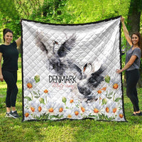 Denmark Mute Swan Quilt With Chamomile Daisy Flowers - Wonder Print Shop