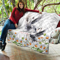 Denmark Mute Swan Quilt With Chamomile Daisy Flowers - Wonder Print Shop