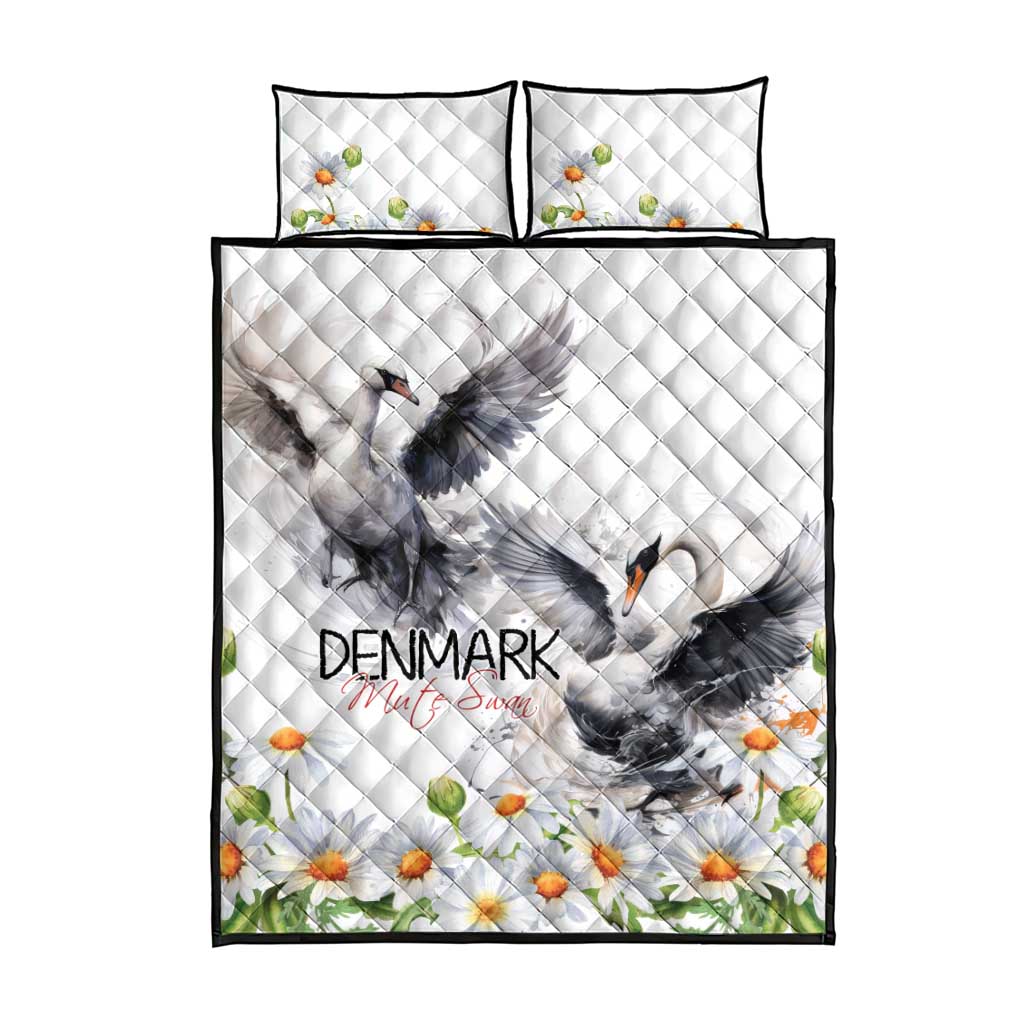 Denmark Mute Swan Quilt Bed Set With Chamomile Daisy Flowers - Wonder Print Shop