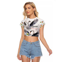Denmark Mute Swan Raglan Cropped T Shirt With Chamomile Daisy Flowers - Wonder Print Shop