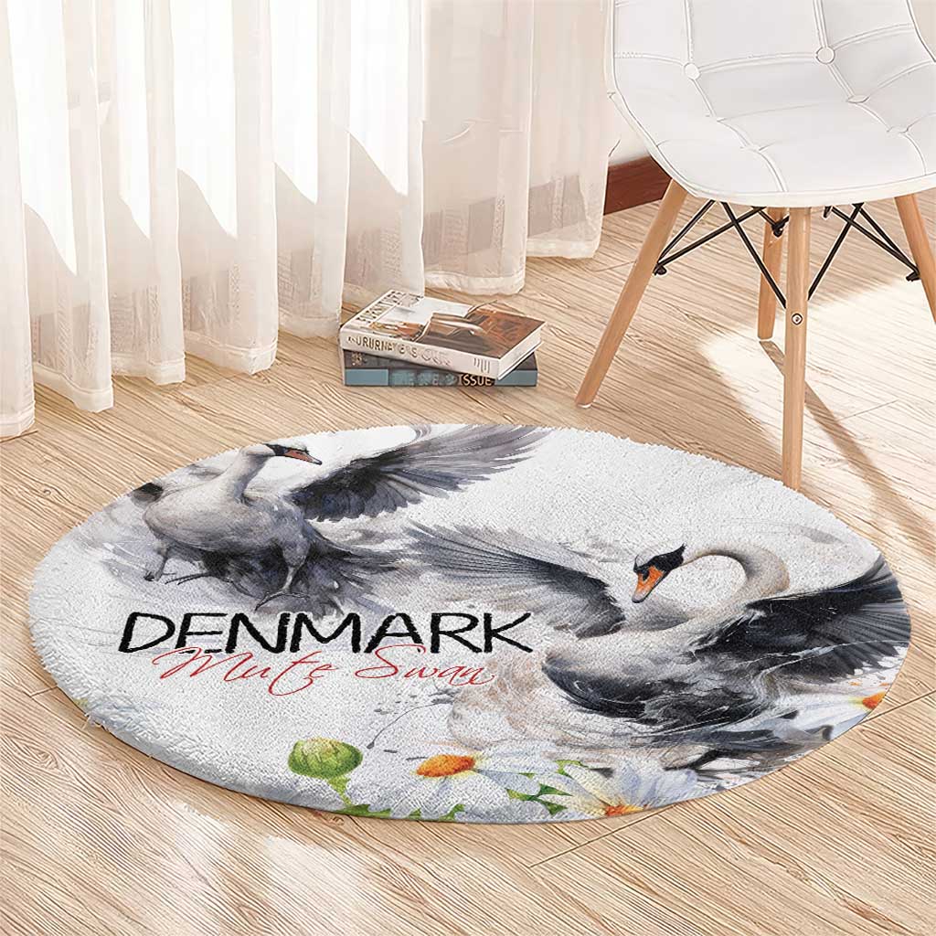 Denmark Mute Swan Round Carpet Wth Chamomile Daisy Flowers
