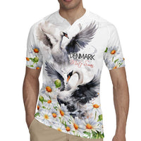 Denmark Mute Swan Rugby Jersey With Chamomile Daisy Flowers - Wonder Print Shop