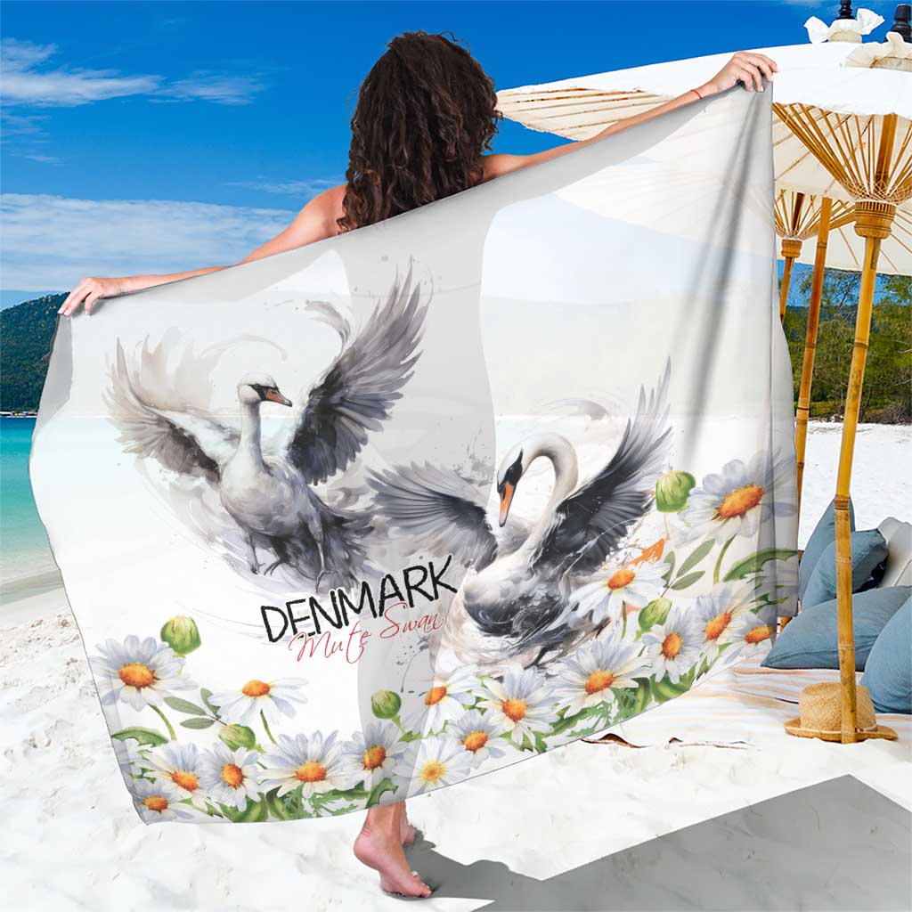 Denmark Mute Swan Sarong With Chamomile Daisy Flowers - Wonder Print Shop