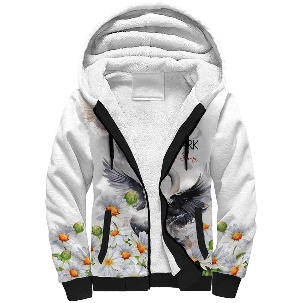Denmark Mute Swan Sherpa Hoodie With Chamomile Daisy Flowers - Wonder Print Shop