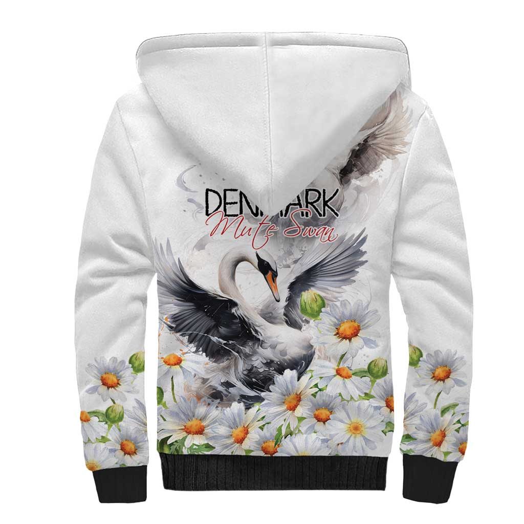 Denmark Mute Swan Sherpa Hoodie With Chamomile Daisy Flowers - Wonder Print Shop