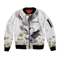 Denmark Mute Swan Sleeve Zip Bomber Jacket With Chamomile Daisy Flowers - Wonder Print Shop