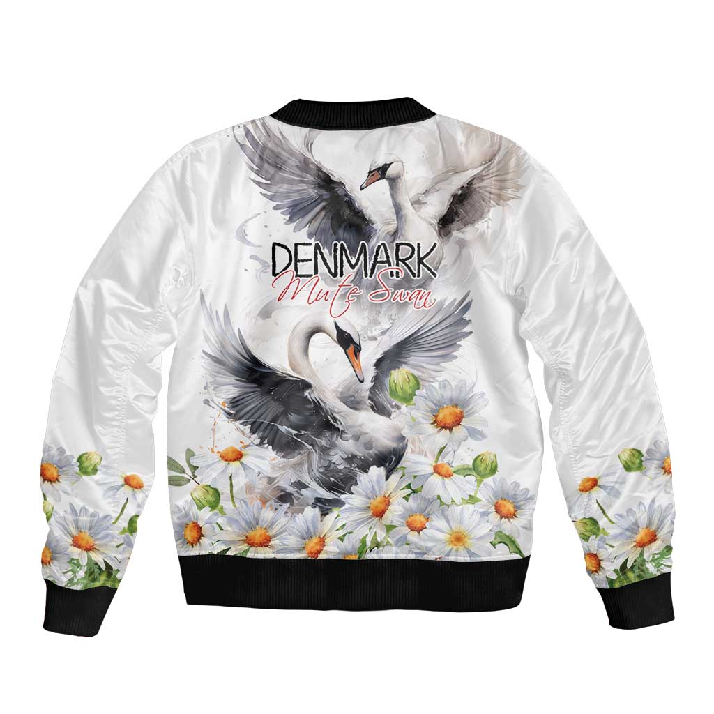 Denmark Mute Swan Sleeve Zip Bomber Jacket With Chamomile Daisy Flowers - Wonder Print Shop