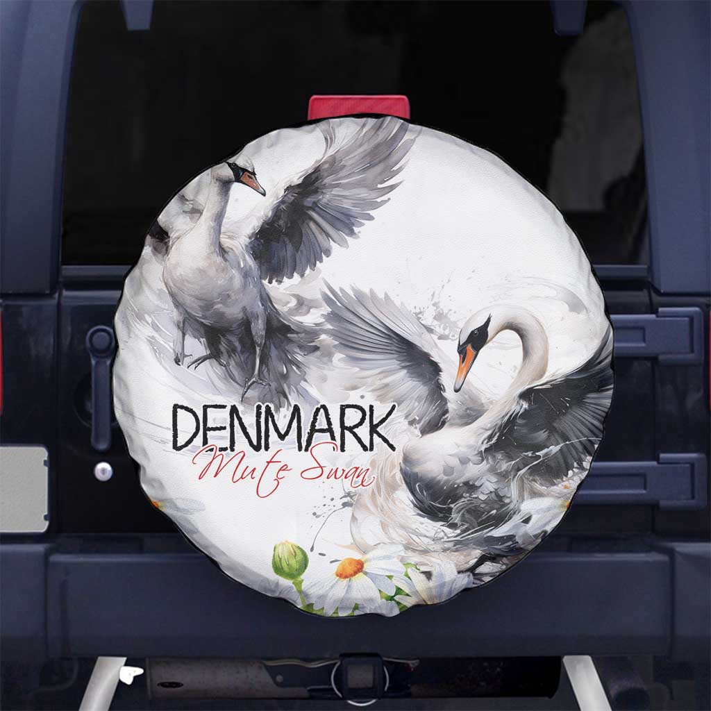 Denmark Mute Swan Spare Tire Cover With Chamomile Daisy Flowers - Wonder Print Shop