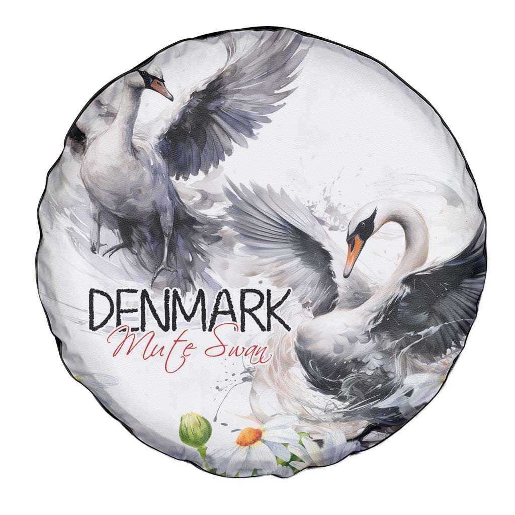 Denmark Mute Swan Spare Tire Cover With Chamomile Daisy Flowers - Wonder Print Shop