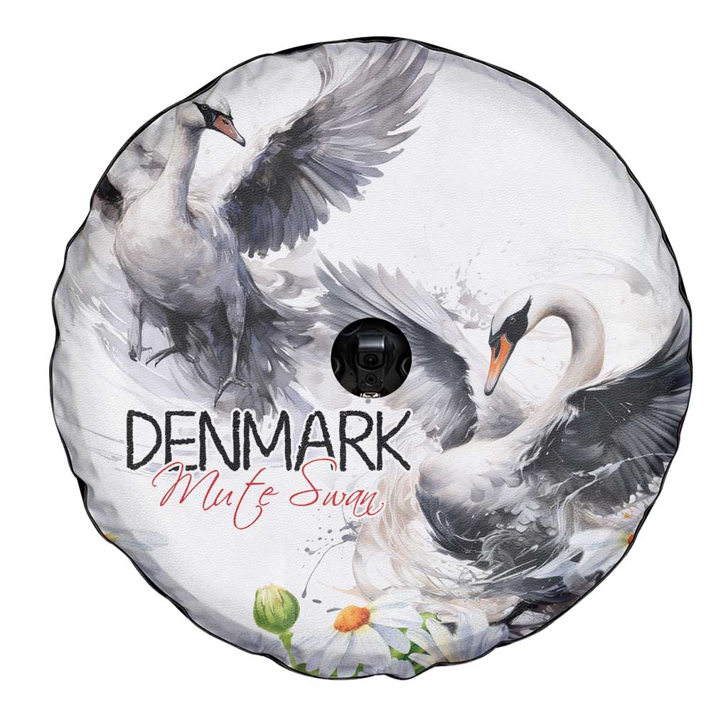 Denmark Mute Swan Spare Tire Cover With Chamomile Daisy Flowers - Wonder Print Shop