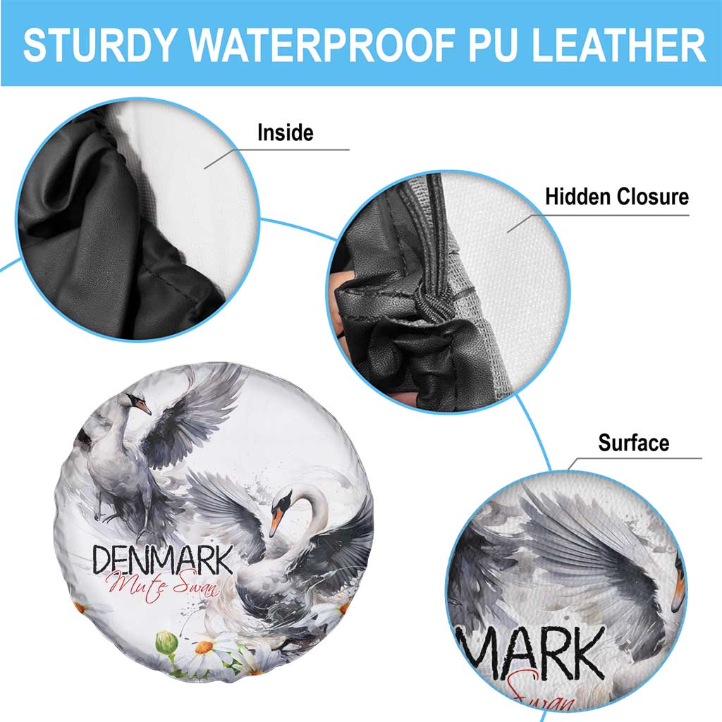 Denmark Mute Swan Spare Tire Cover With Chamomile Daisy Flowers - Wonder Print Shop