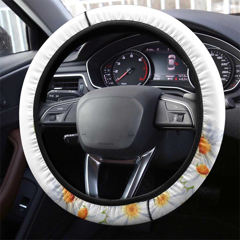 Denmark Mute Swan Steering Wheel Cover With Chamomile Daisy Flowers - Wonder Print Shop