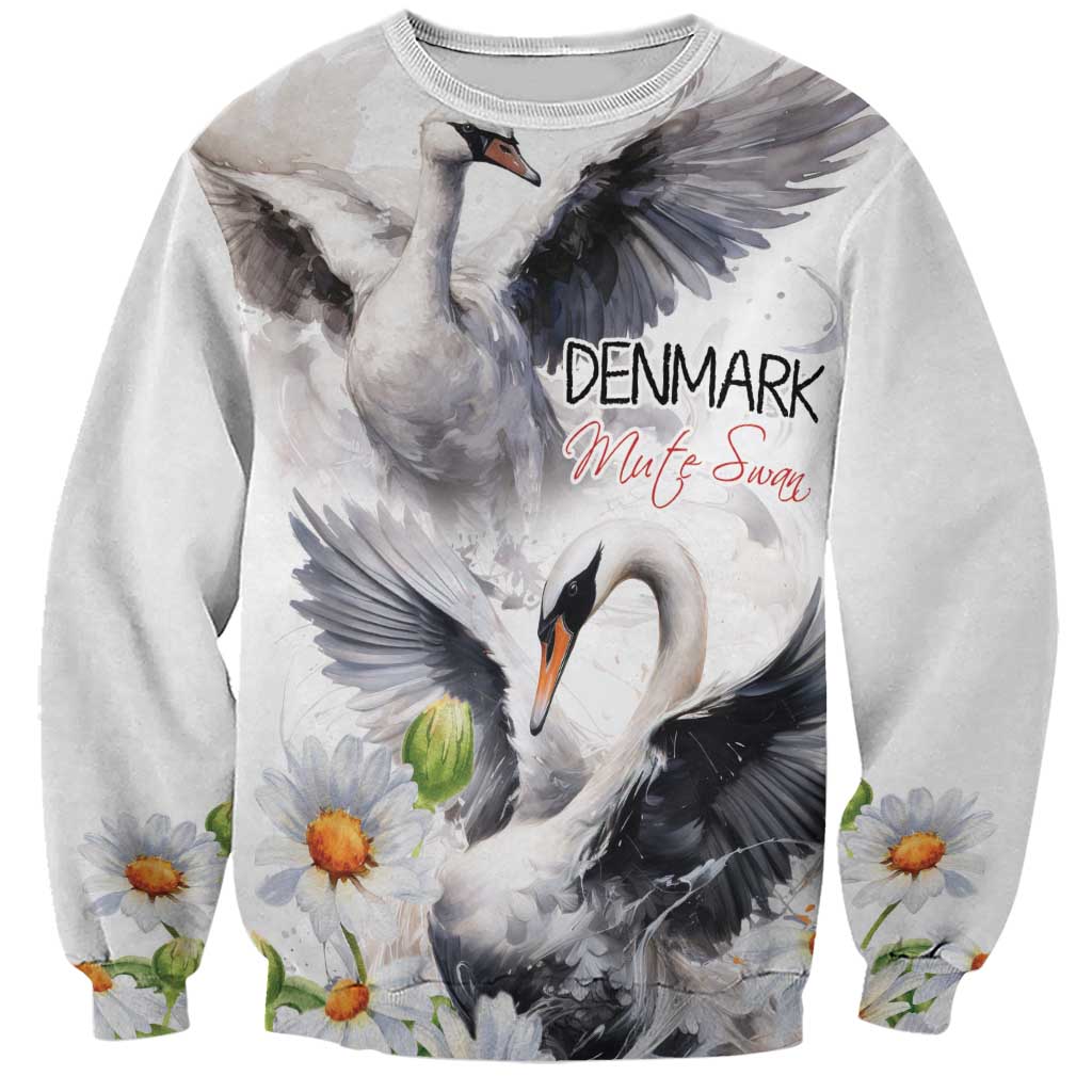 Denmark Mute Swan Sweatshirt With Chamomile Daisy Flowers - Wonder Print Shop