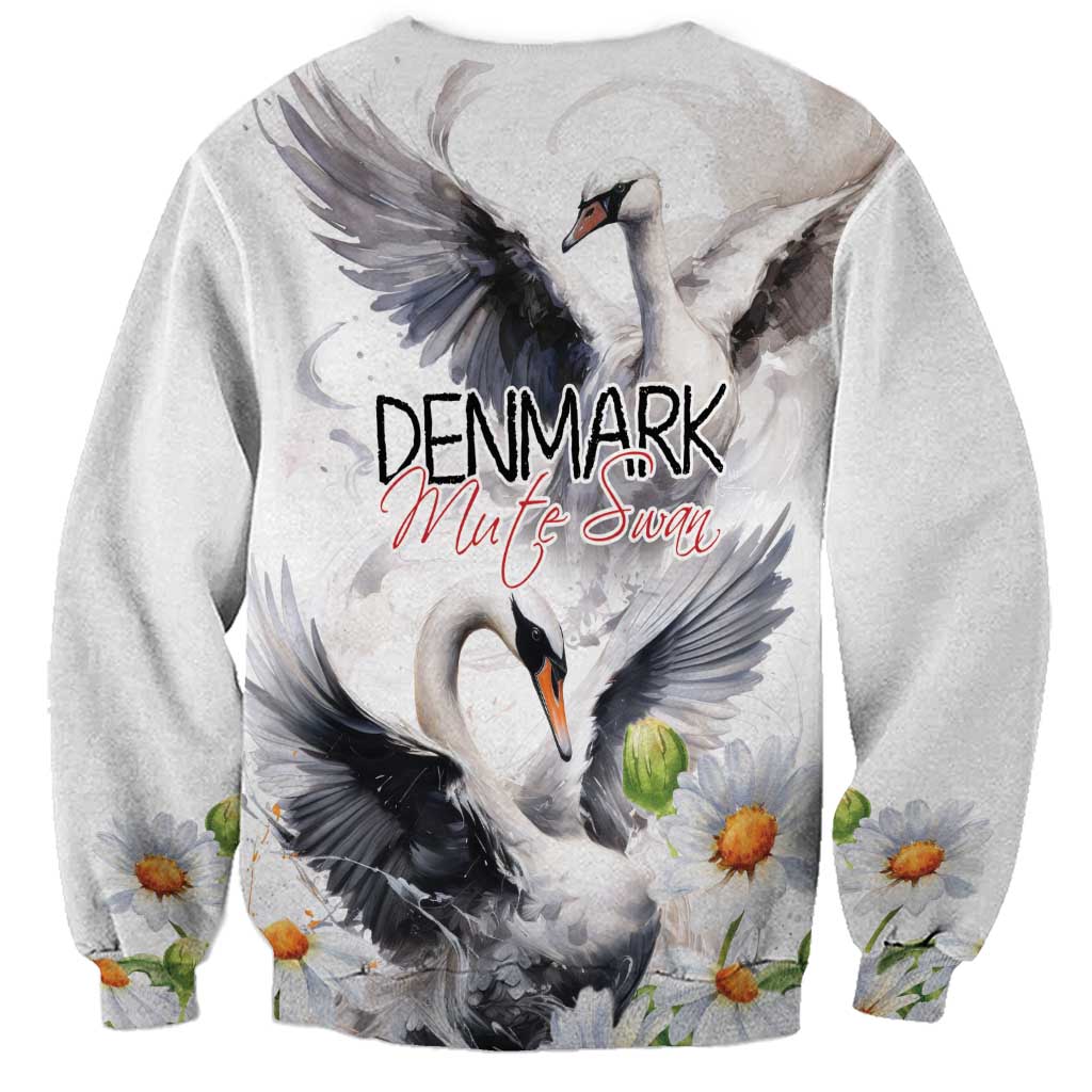 Denmark Mute Swan Sweatshirt With Chamomile Daisy Flowers - Wonder Print Shop