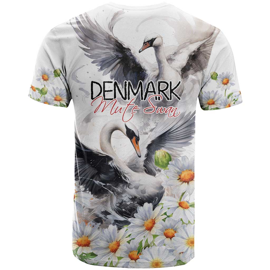 Denmark Mute Swan T Shirt With Chamomile Daisy Flowers - Wonder Print Shop