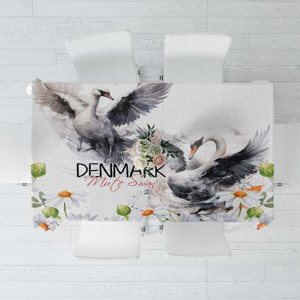 Denmark Mute Swan Tablecloth With Chamomile Daisy Flowers - Wonder Print Shop