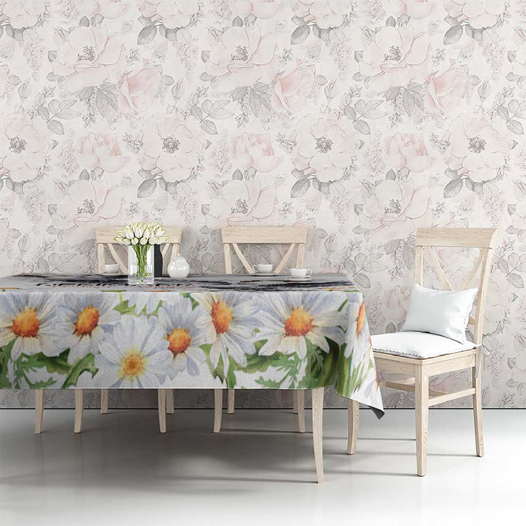 Denmark Mute Swan Tablecloth With Chamomile Daisy Flowers - Wonder Print Shop