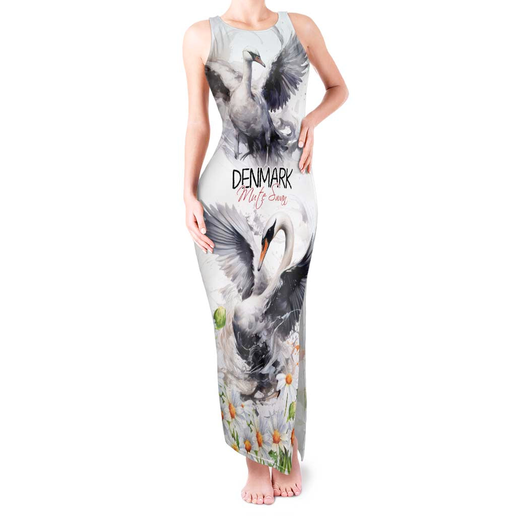 Denmark Mute Swan Tank Maxi Dress With Chamomile Daisy Flowers - Wonder Print Shop