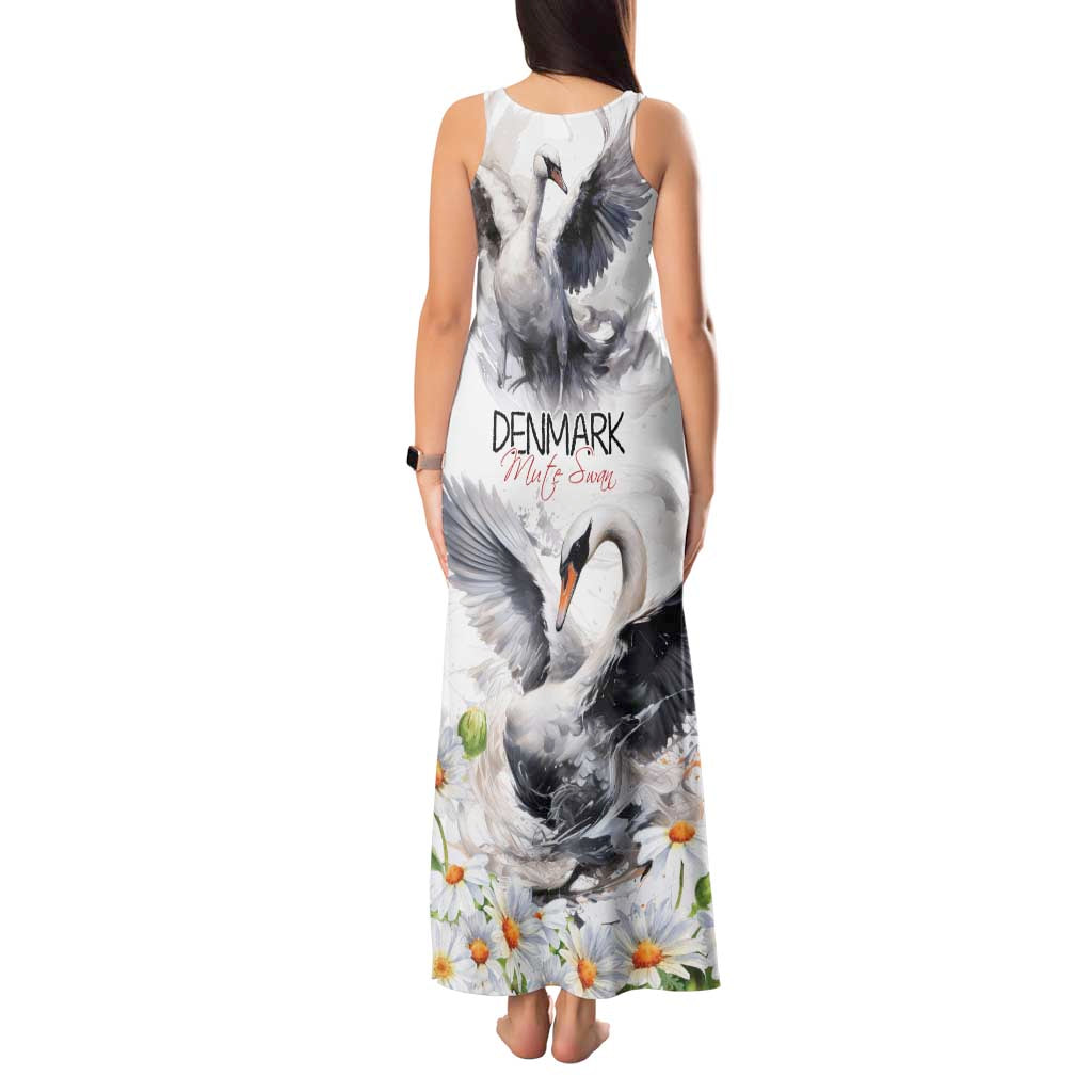 Denmark Mute Swan Tank Maxi Dress With Chamomile Daisy Flowers - Wonder Print Shop