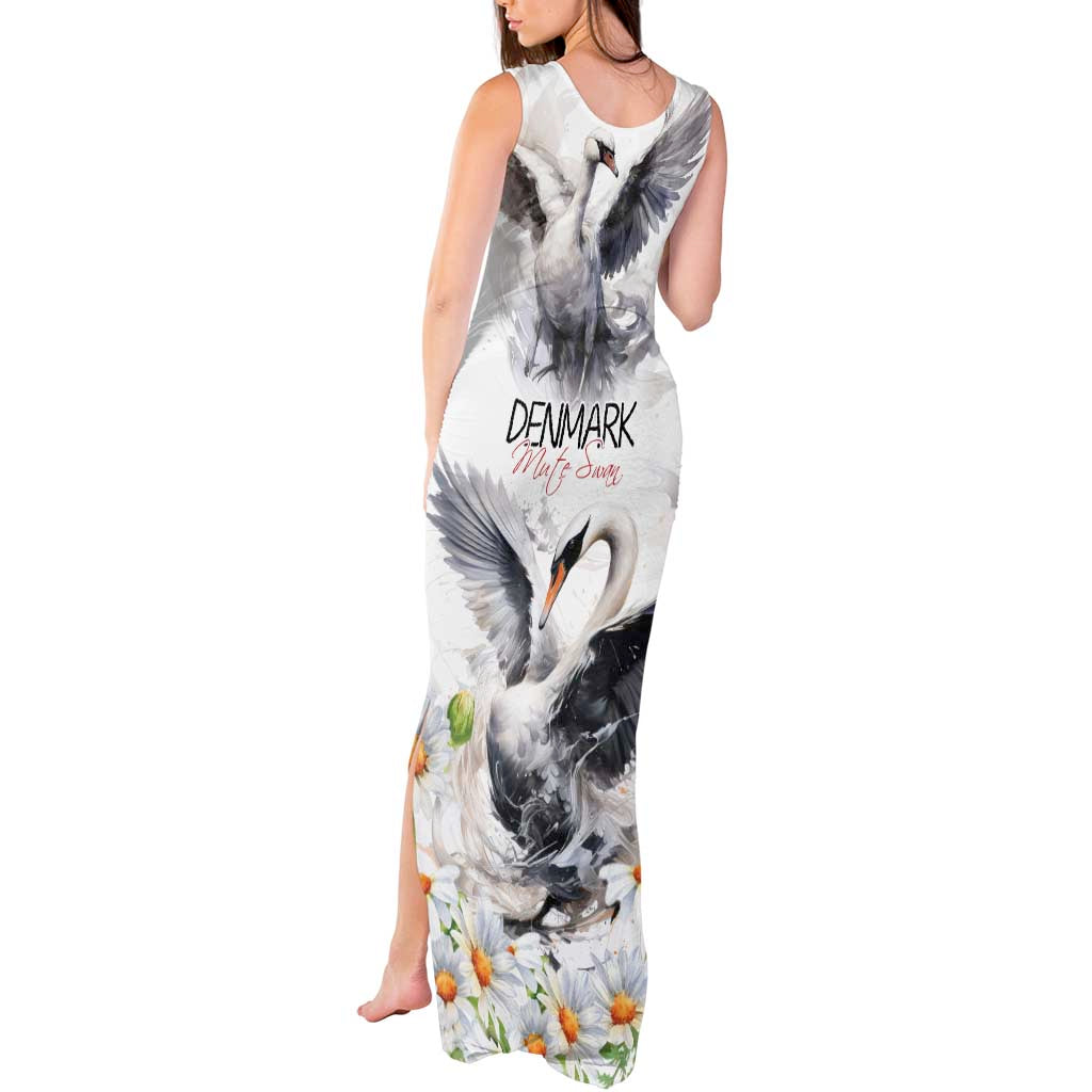 Denmark Mute Swan Tank Maxi Dress With Chamomile Daisy Flowers - Wonder Print Shop