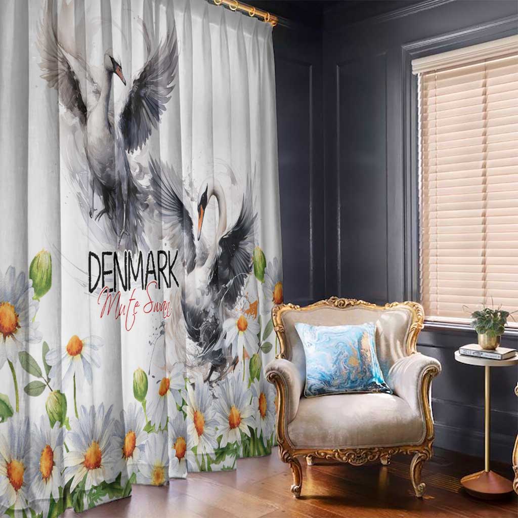 Denmark Mute Swan Window Curtain With Chamomile Daisy Flowers - Wonder Print Shop