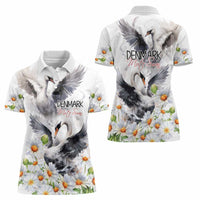 Denmark Mute Swan Women Polo Shirt With Chamomile Daisy Flowers - Wonder Print Shop