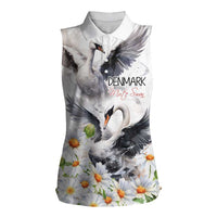 Denmark Mute Swan Women Sleeveless Polo Shirt With Chamomile Daisy Flowers - Wonder Print Shop