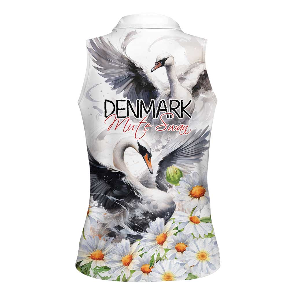 Denmark Mute Swan Women Sleeveless Polo Shirt With Chamomile Daisy Flowers - Wonder Print Shop