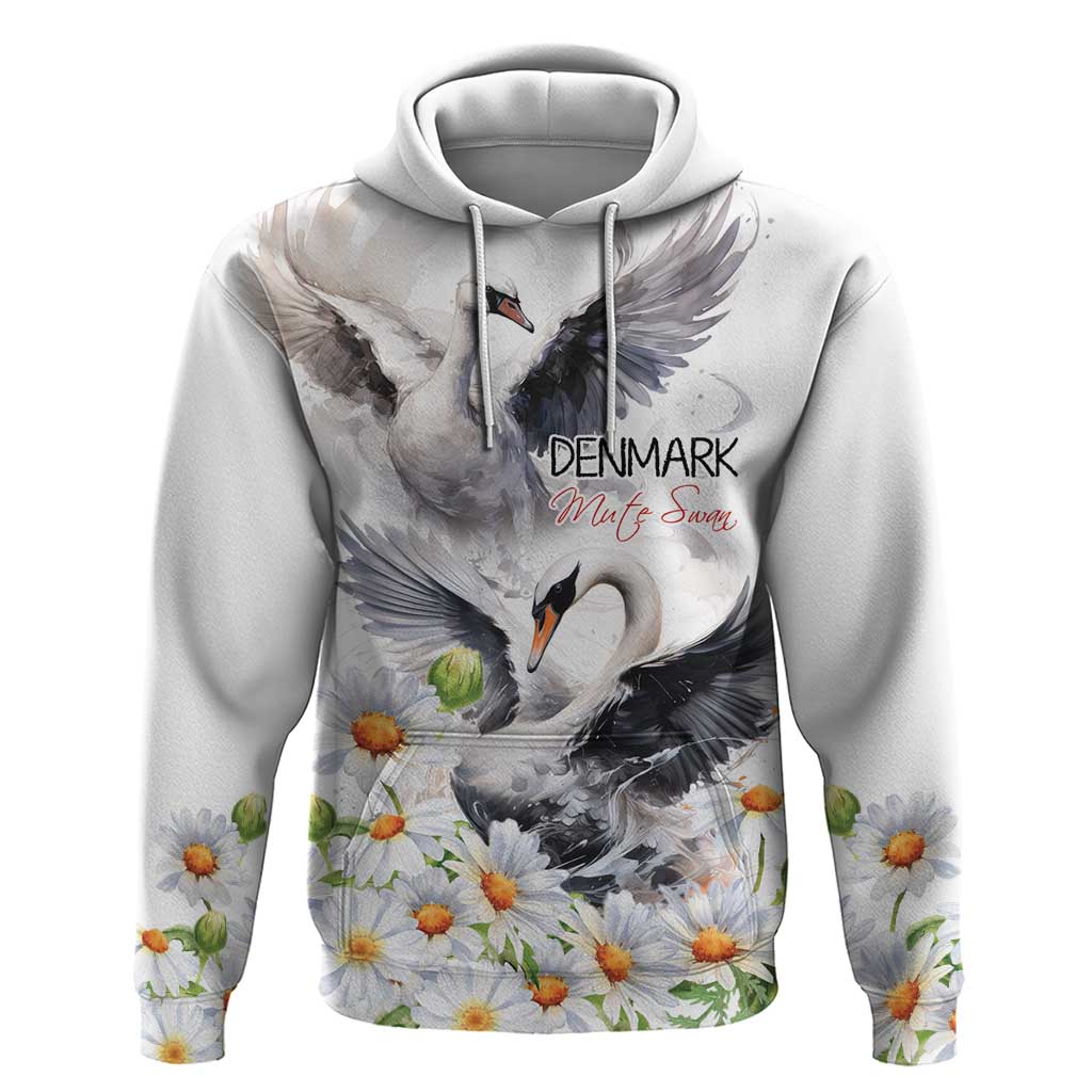 Denmark Mute Swan Zip Hoodie With Chamomile Daisy Flowers - Wonder Print Shop