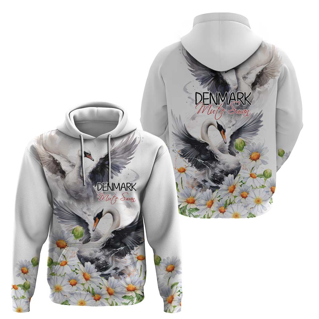 Denmark Mute Swan Zip Hoodie With Chamomile Daisy Flowers - Wonder Print Shop