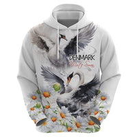 Denmark Mute Swan Zip Hoodie With Chamomile Daisy Flowers - Wonder Print Shop