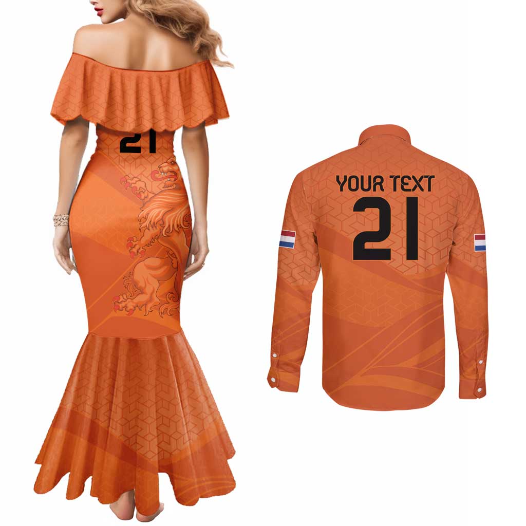 Custom Netherlands Oranje Football Couples Matching Mermaid Dress and Long Sleeve Button Shirt Come On Het Nederlands Elftal