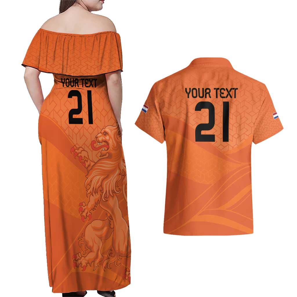 Custom Netherlands Oranje Football Couples Matching Off Shoulder Maxi Dress and Hawaiian Shirt Come On Het Nederlands Elftal LT9 - Wonder Print Shop