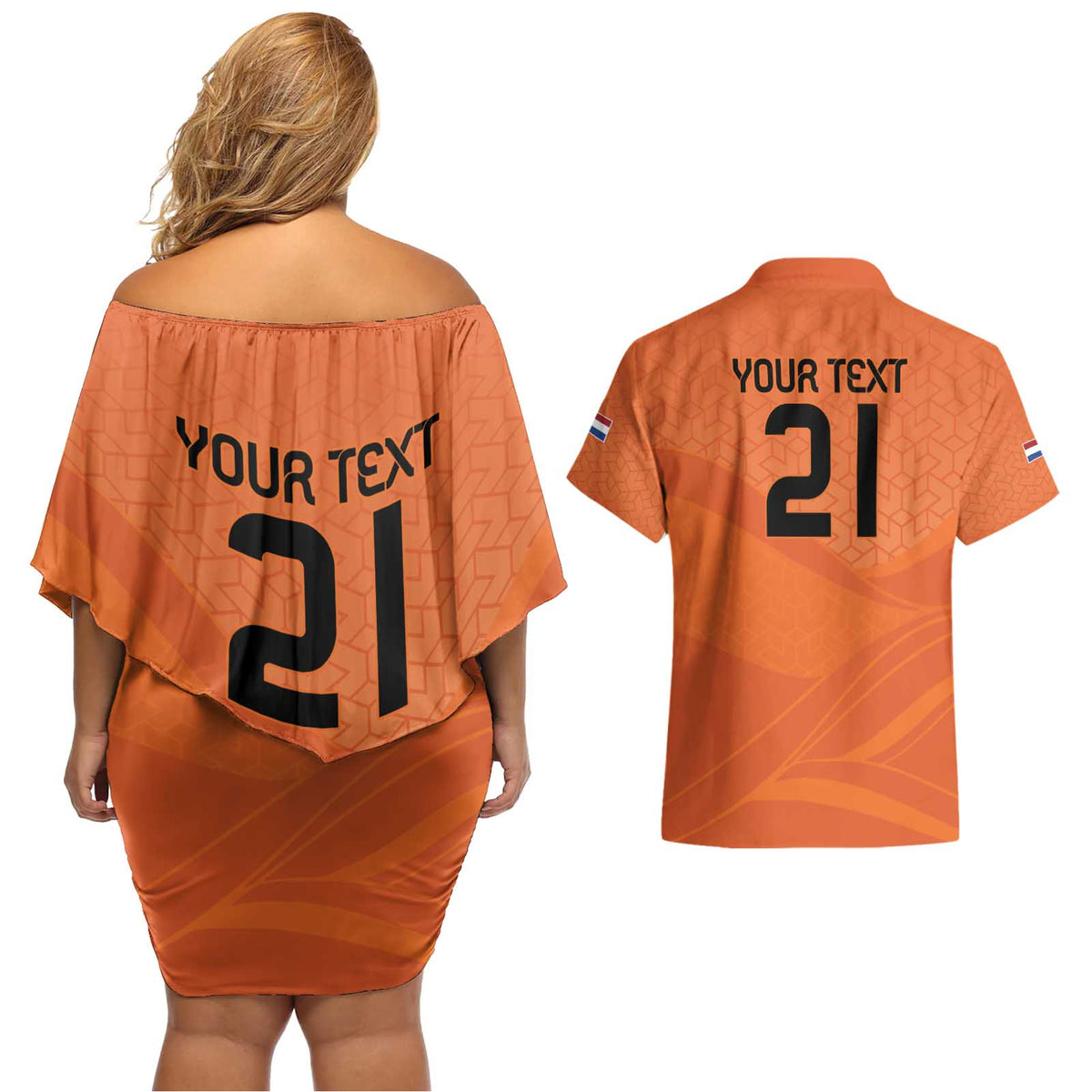Custom Netherlands Oranje Football Couples Matching Off Shoulder Short Dress and Hawaiian Shirt Come On Het Nederlands Elftal LT9 - Wonder Print Shop