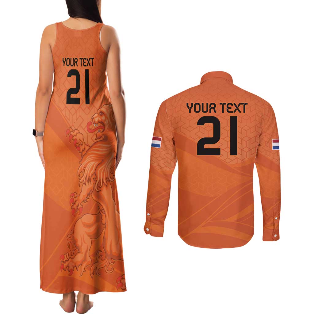 Custom Netherlands Oranje Football Couples Matching Tank Maxi Dress and Long Sleeve Button Shirt Come On Het Nederlands Elftal LT9 - Wonder Print Shop