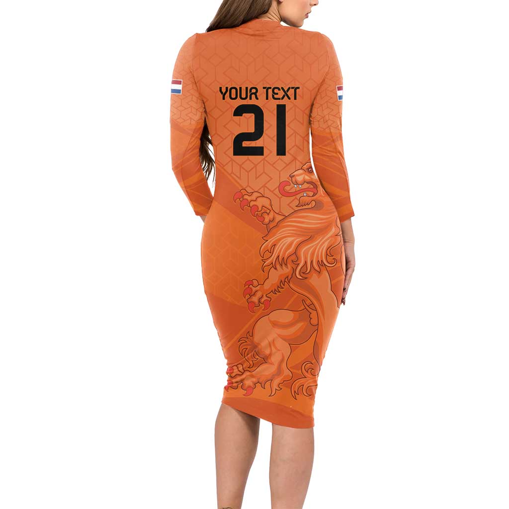 Custom Netherlands Oranje Football Long Sleeve Bodycon Dress Come On Het Nederlands Elftal - Wonder Print Shop