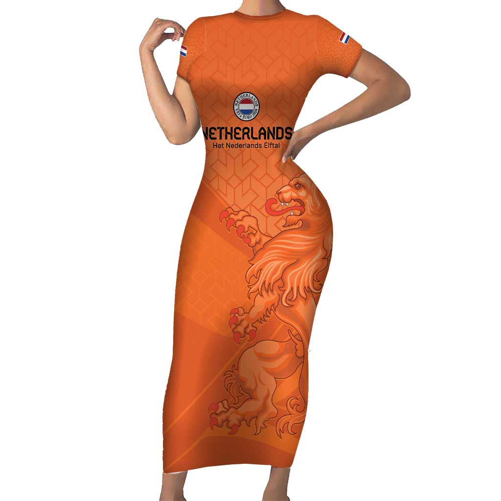 Custom Netherlands Oranje Football Short Sleeve Bodycon Dress Come On Het Nederlands Elftal - Wonder Print Shop